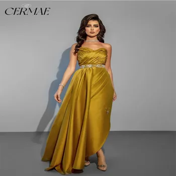  CERMAE, желтый атласный топ-труба, пояс с воланами, Великолепное элегантное вечернее платье для подружек невесты на выпускной, длинное платье для женщин 2023
