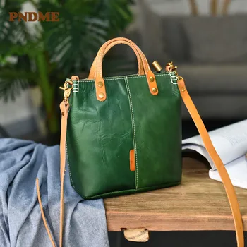  PNDME модная простая женская маленькая сумочка из натуральной кожи в стиле ретро на каждый день, уличная сумка из натуральной воловьей кожи на одно плечо по диагонали