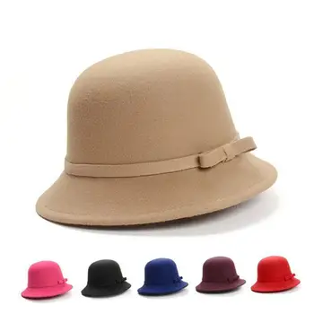  Женская шляпа-котелок с бантом, теплая осенне-зимняя непромокаемая шляпа-купол для улицы