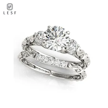  Кольца с бриллиантами с муассанитом D-цвета 1 Карат LESF Для женщин, Модные серебряные блестящие кольца 925 пробы, Набор, подарок на день рождения для девочек