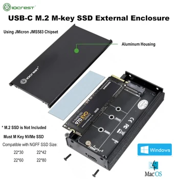  Корпус жесткого диска IOCREST от USB 3.1 до M.2 NVMe JMS583 с чипом Type-c USB-C Ngff M-key SSD Внешний корпус с корпусом для мобильного устройства