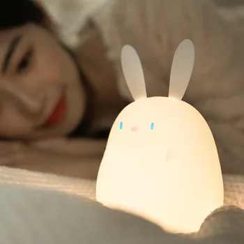  Светодиодный ночник с сенсорным кроликом, Мультяшное животное, USB Перезаряжаемая лампа для детей, Декор рабочего стола в детской спальне, Милая лампа