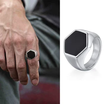  Шестигранное кольцо-печатка, Классическое шестигранное кольцо из нержавеющей стали, ювелирные изделия с геометрическими элементами